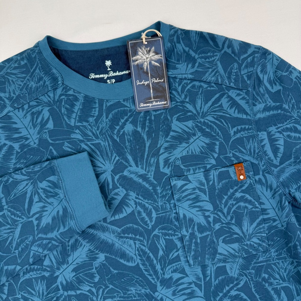 Tommy Bahama Indigo Palms Sweatshirt Mens Small Blue Tropical Toucan ST227404